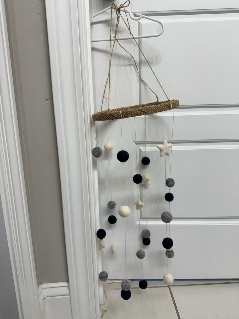 Handmade Felt Ball & Star Baby Crib/Nursery Mobile - Navy, Gray, Cream